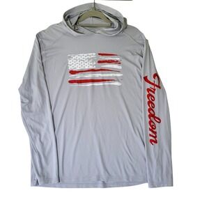 Vapor Apparel Hoodie Long Sleeve Rash Tee UPF50 Gray Men M Freedom American Flag